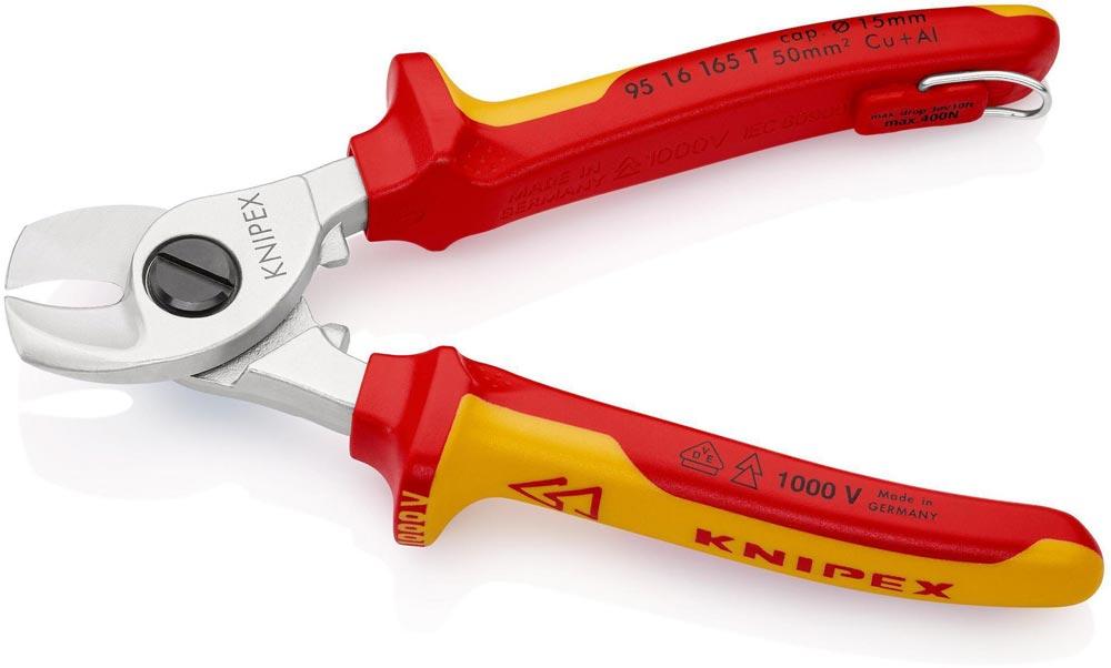 Kabelschere Länge 165 mm Kopf verchromt VDE mit Befestigungsöse Mehrkomponenten-Hüllen Form 1