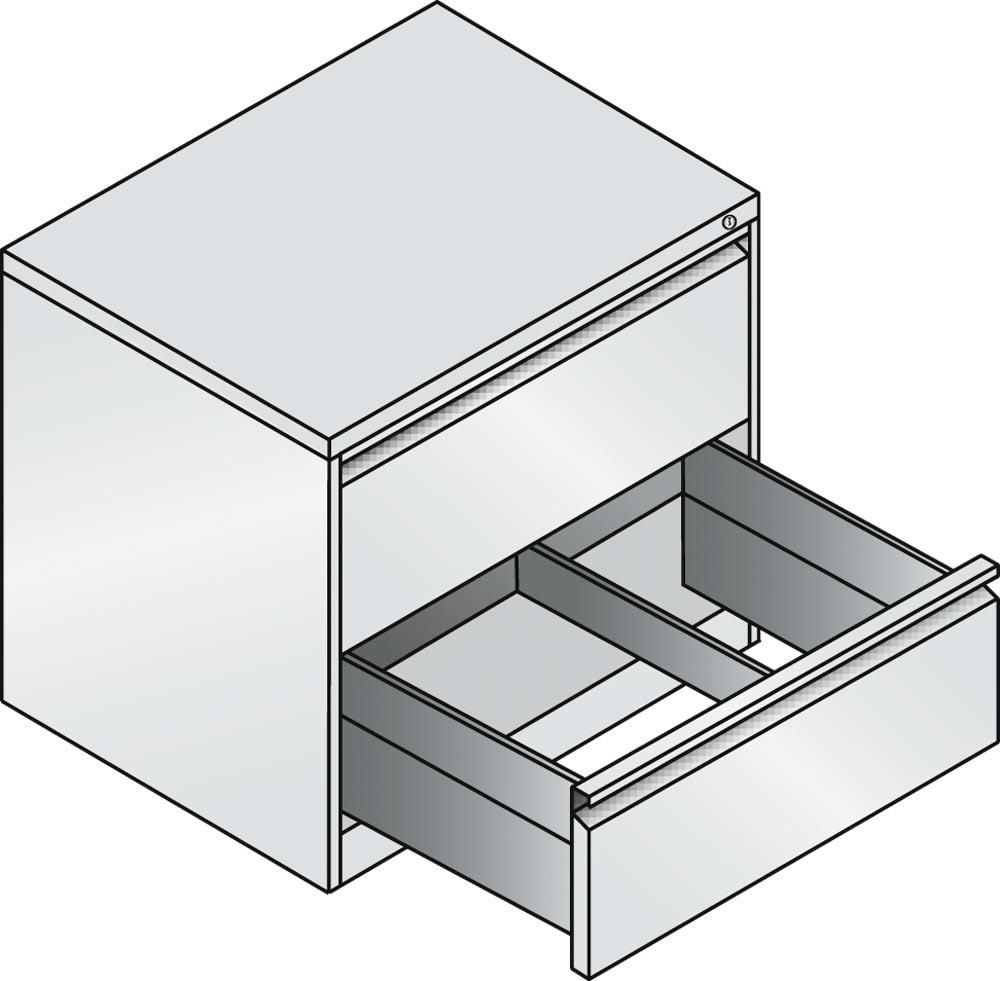 Hängeregistraturschrank, BxTxH 787x590x733 mm, zweibahnig, 2 Schubladen, Griffleiste, RAL 9016 verkehrsweiß