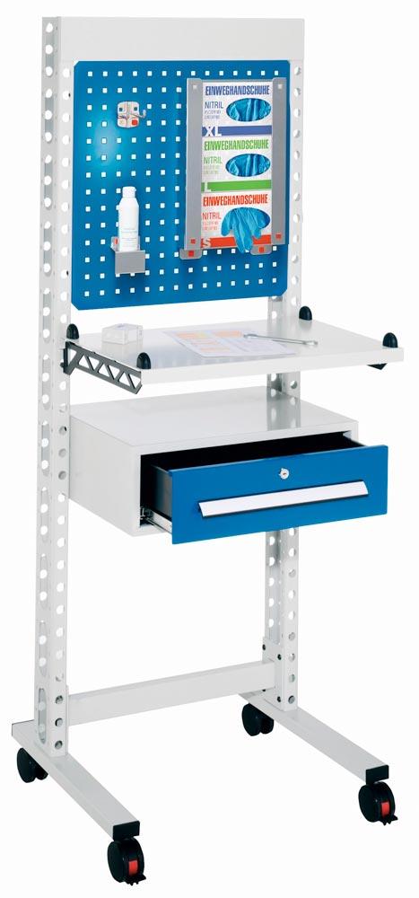 Hygiene Station, BxT 670x400 mm, Modell 4, mit Füssen, RAL5010 enzianblau/RAL7016 anthrazitgrau