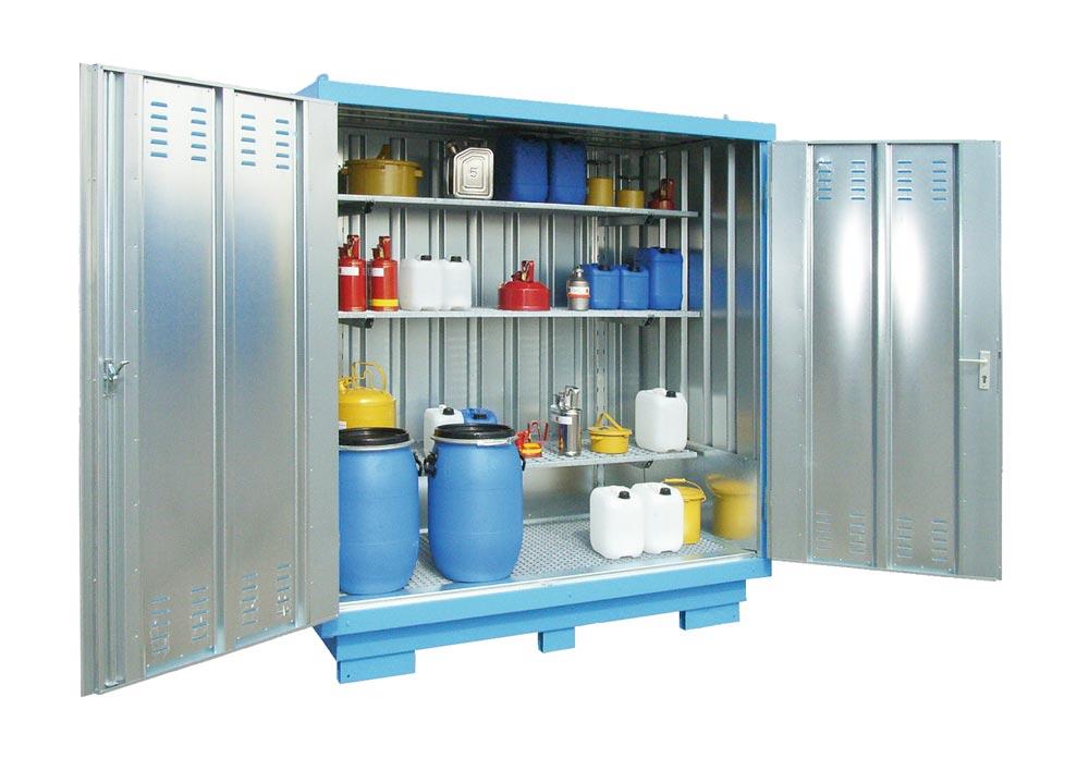 Umweltcontainer, verzinkt, passive Lagerung, für entzündbare Flüssigkeiten, Auffangvolumen 300 l, BxTxH 2075x1075x2570 mm
