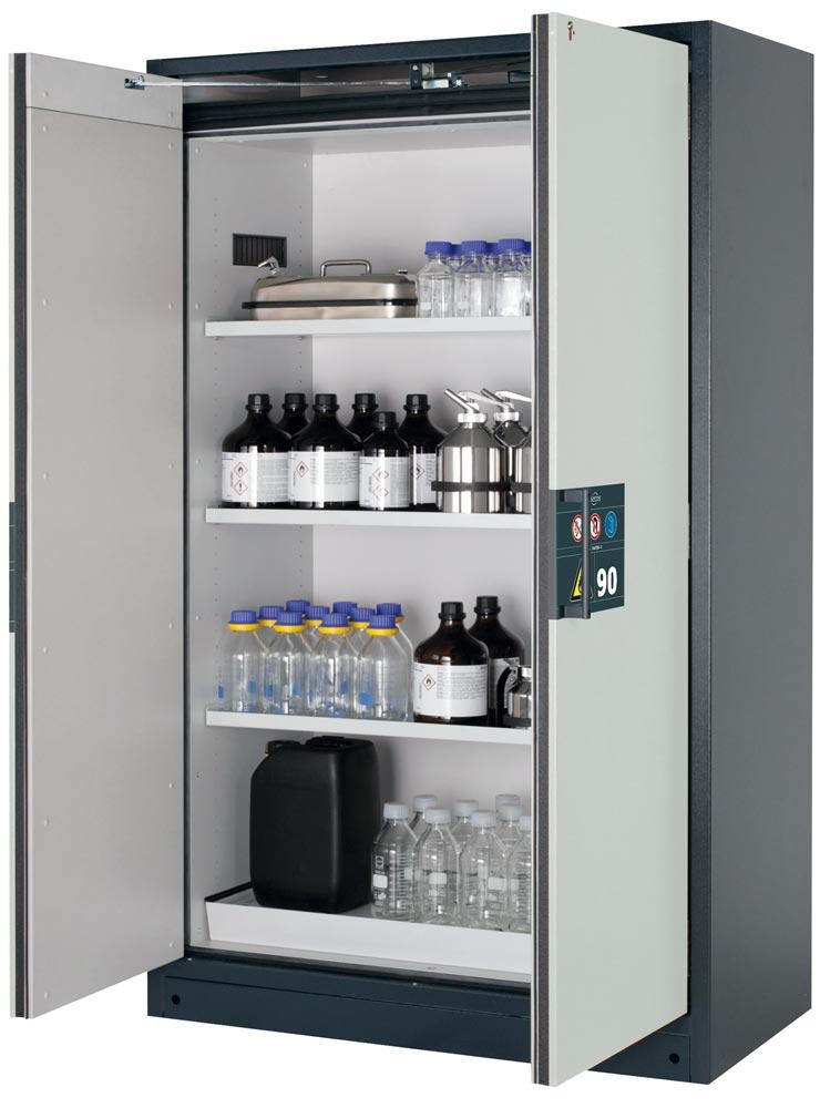 Gefahrstoffschrank, BxTxH 1193x615x1953 mm, 3 Fachböden, 1 Auffangwanne mit Lochblecheinsatz, inkl. AGT und TSA, RAL 7016/7035