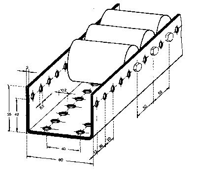 Palettenrollschiene, verzinkt, Profil zweireihig, Rolle mit PVC-Belag, Durchm. 54 mm, Traglast 160 kg, Bauhöhe 69 mm, Achsabstand 156 mm