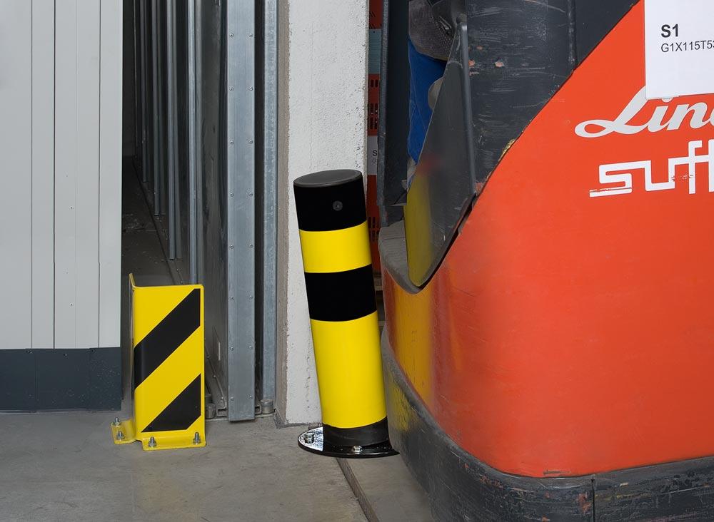 Flexibler Rammschutz-Poller zum Aufdübeln, feuerverzinkt und gelb beschichtet, Durchm. 159 mm, Höhe 665 mm