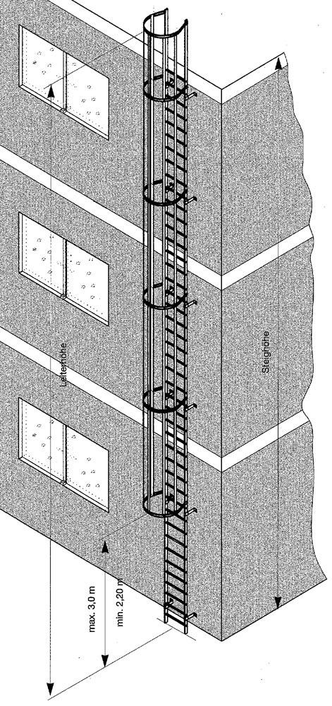 Einzügige Steigleiter, Leichtmetall natur, Steighöhe bis 8500 mm, Leiterlänge inkl. Ausstiegsholm 9600 mm