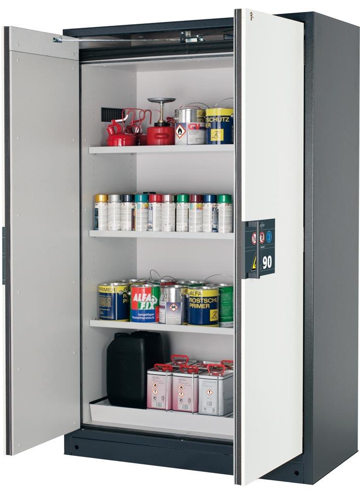 Gefahrstoffschrank, BxTxH 1193x615x1953 mm, 3 Fachböden, 1 Auffangwanne mit Lochblecheinsatz, inkl. AGT und TSA, RAL 7016/9010