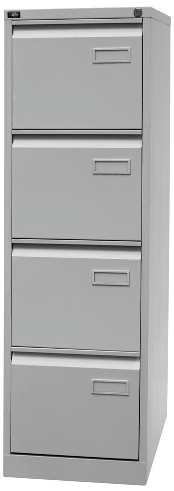 Hängeregistraturschrank LIGHT, BxTxH 413x622x1321 mm, einbahnig, 4 Schubladen, Griffleiste, lichtgrau