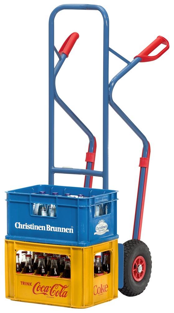 Kufenkarre, Schaufel-BxT 320x250 mm, HxB 1300x580 mm, Traglast 300 kg, Luftbereifung, RAL 5007 brillantblau
