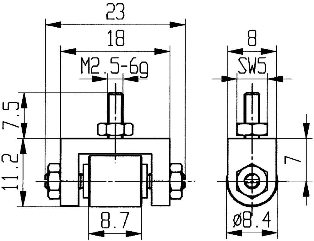 Messeinsatz Ø 8,4 mm Rolle M2,5 Stahl passend zu Messuhren