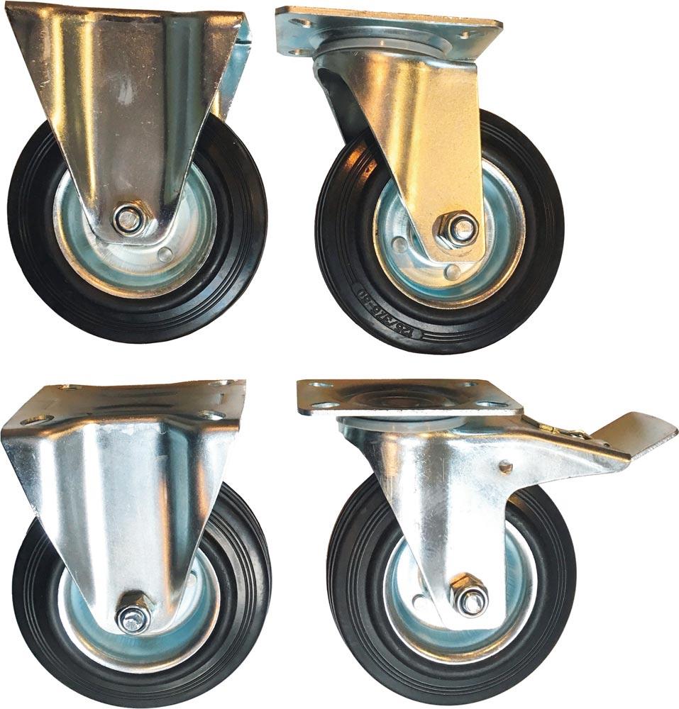 Rollen-/Radsatz 4-teilig 2 Lenkrollen und 2 Bockrollen passend für Werkstattwagen PROMAT