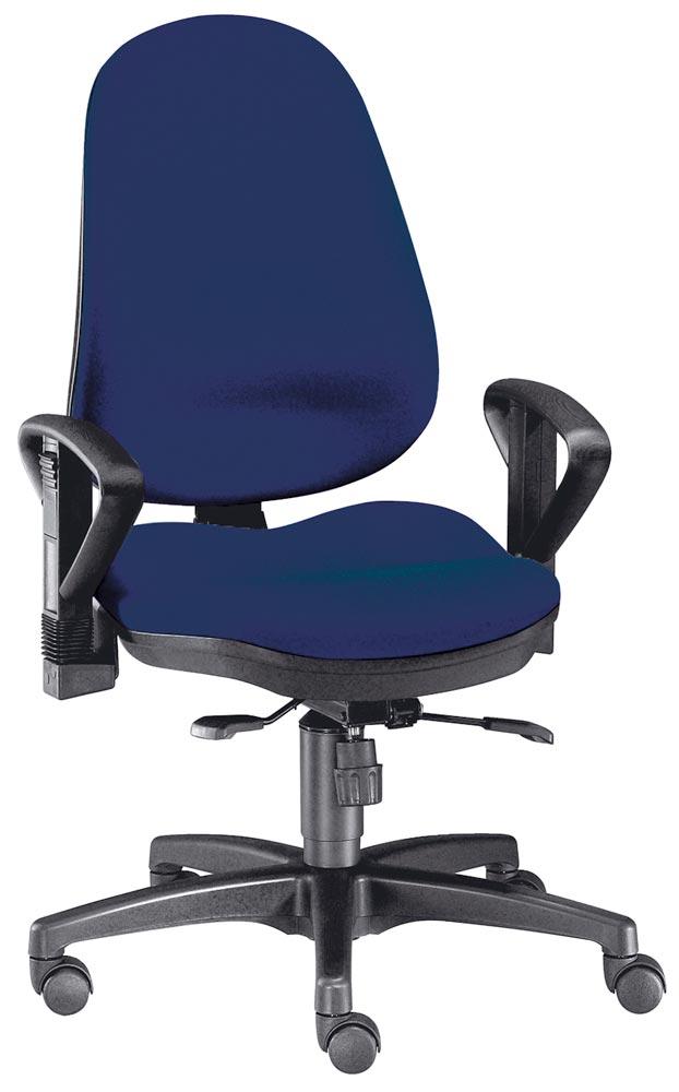 Bürodrehstuhl, Gr.L, Sitz-BxTxH 460x440x430-530 mm, Lehnenh. 560-610 mm, Punkt-Synchronm., Lendenwirbelstütze, Bandscheibensitz, Bezug dunkelblau