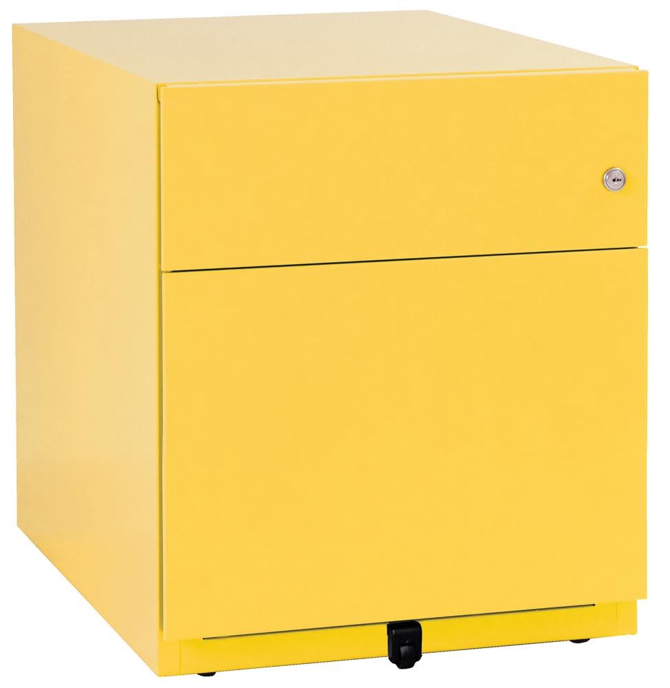 Rollcontainer, BxTxH 420x565x495 mm, 1 Schublade, 1 Hängeregistratur, seitliche Griffleisten, gelb