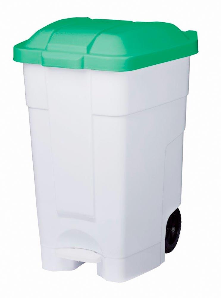 Mobiler Abfallbehälter, Vol. 70 Liter, BxTxH 560x575x780 mm, mit Pedal, Korpus weiß, Deckel grün