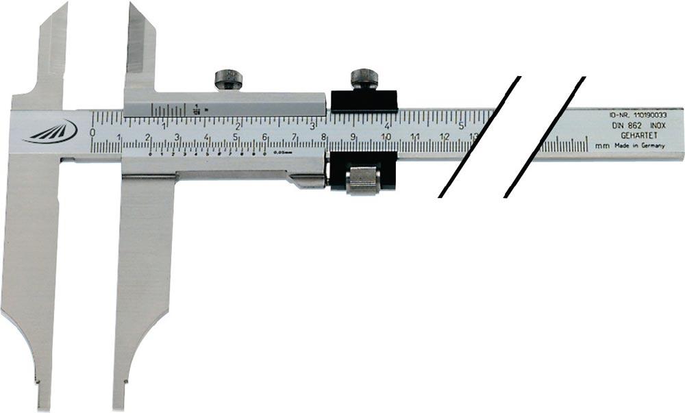 Werkstattmessschieber DIN 862 300 mm mit Messerspitzen und Feineinstellung Schnabellänge 90 mm