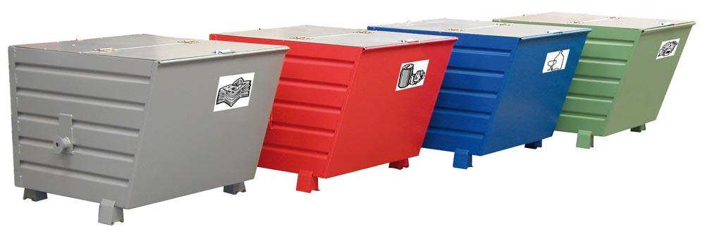 Stapel-Muldenkippbehälter, Volumen 0,3 cbm, LxBxH 800x600x600 mm, Traglast 500 kg, RAL 3000 feuerrot