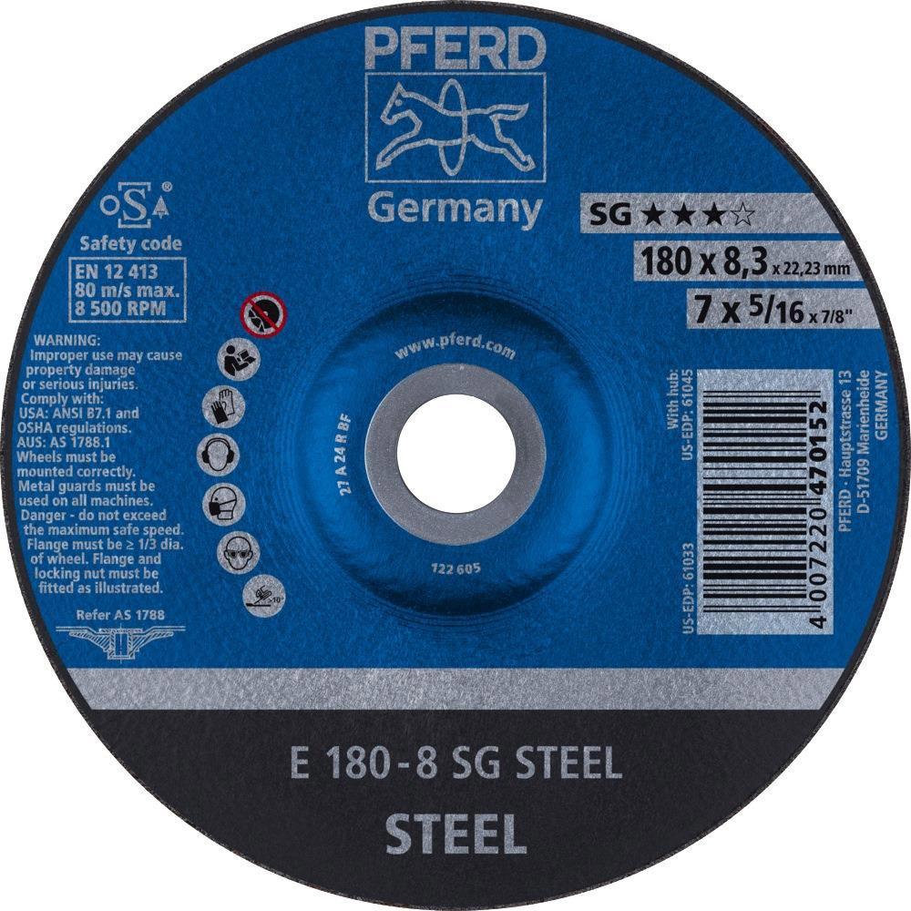 Schruppscheibe SG STEEL D180xS8,3mm gekröpft Stahl Bohrung 22,23 mm