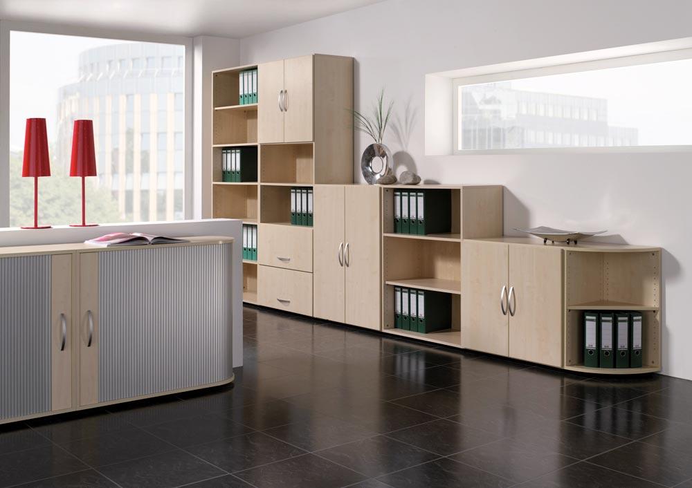 Beistell-Rolladenschrank, BxTxH 800x425x720 mm, 2 OH, 1 Boden, Schloss, Korpus/Rolladen lichtgrau/silber