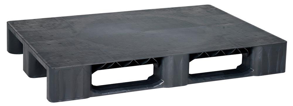 Kunststoffpalette, PE-RE, schwarz, Oberdeck geschl., o. Rand, 3 Kufen, BxTxH 800x1200x155 mm, TL stat/dyn/Regal 7500/2500/1000 kg, Eisenverstärkung