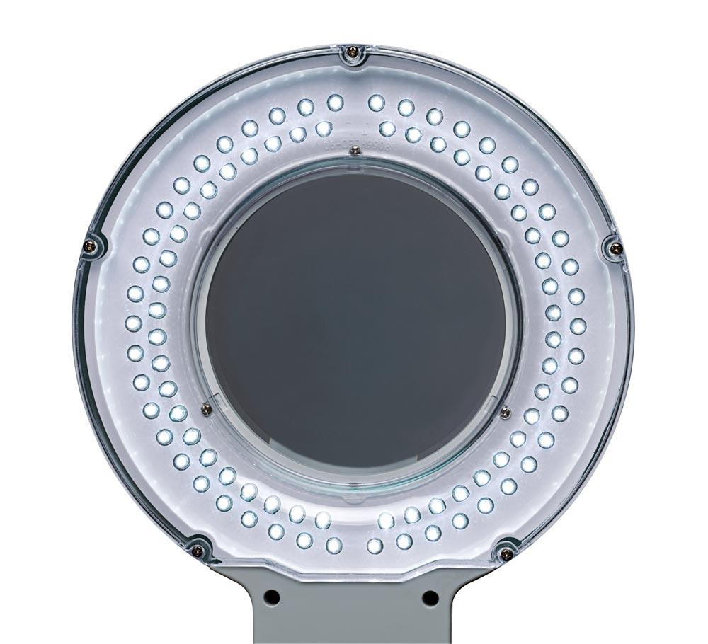 LED-Lupenleuchte Glaslinse 127mm 5 Zoll Tischklemme weiß m.Abdeckung,runder Kopf