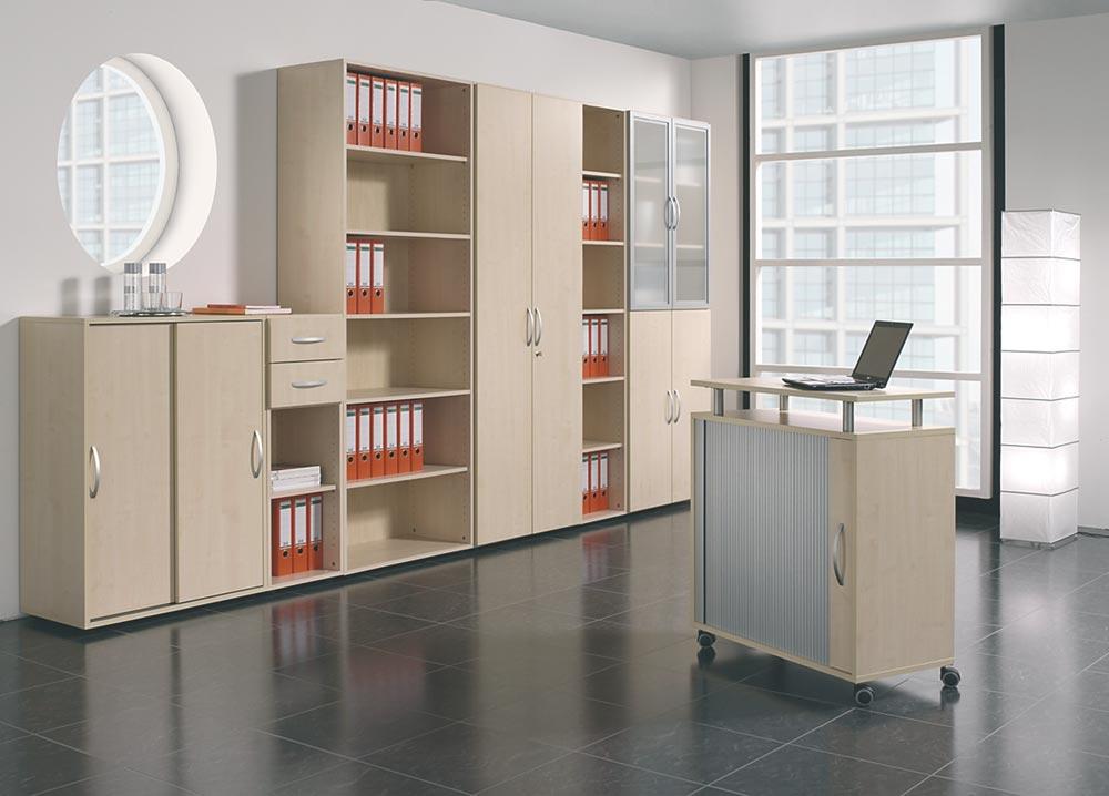 Büro-Flügeltürenschrank, BxTxH 800x420x2160 mm, 6 OH, 5 Böden, Glastüren, Justierfüße, weiß