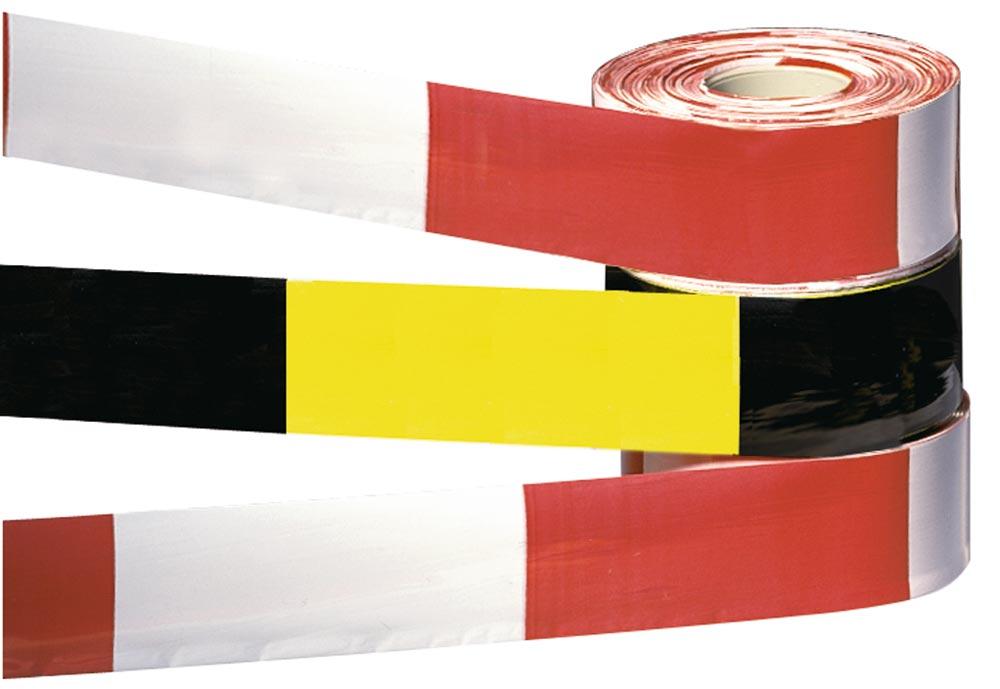 Absperrband, rot/weiß Blockschraffen, Rollenlänge 500 m, Breite 80 mm, MINDESTABNAHME 2 Rollen