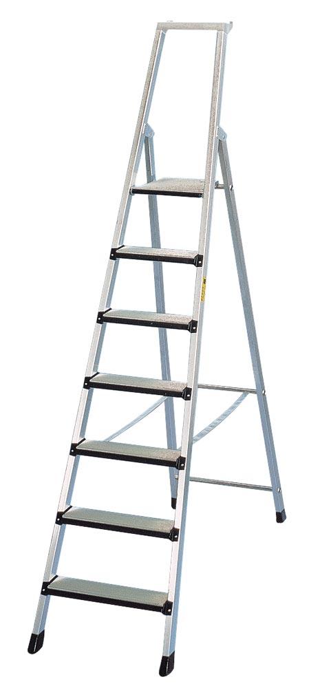 Stehleiter mit Sicherheitsbrücke, Stufenvorderkante gepolstert, Leiterlänge 2100 mm, 5 Stufen