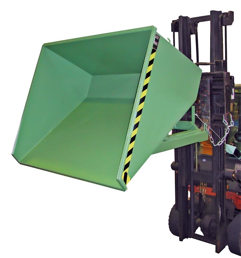 Mulden-Selbstkipper mit Abrollsystem, umlaufender Rand, LxBxH 1260x1570x835 mm, Vol. 0,9 cbm, Traglast 1000 kg, lackiert RAL 6011 resedagrün