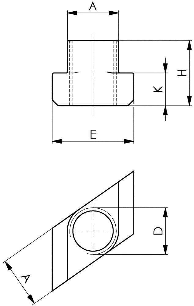 T-Nutenstein Nr. 510 T-Nut 18 mm M16 rhombisch