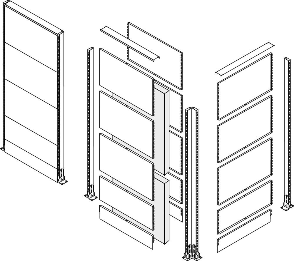 Akustik-Stellwandset, Meeting-Point, Akustik-Lochblech+Glattblech, Polyesterflies-Dämmlage, BxTxH 3630x3130x2000 mm, RAL 7037 staubgrau