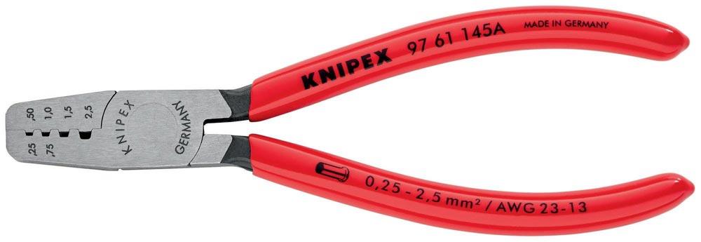Aderendhülsenzange Gesamtlänge 145 mm 0,25 - 2,5 (AWG 23 - 13) mm poliert Kunststoffüberzug