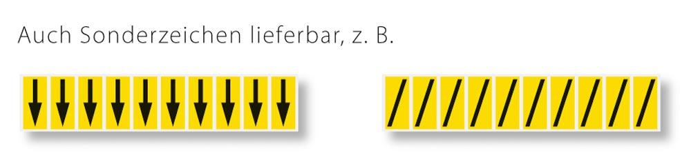 Buchstaben A-Z, selbstklebend, Schrifthöhe 70 mm, VE 208 Etiketten mit 8xA-Z, Schrift schwarz, Etikett gelb