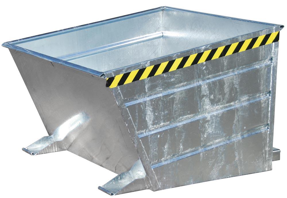 Kippbehälter mit niedriger Schüttkante, Volumen 1,0 cbm, LxBxH 1445x1200x890 mm, Traglast 1500 kg, verzinkt