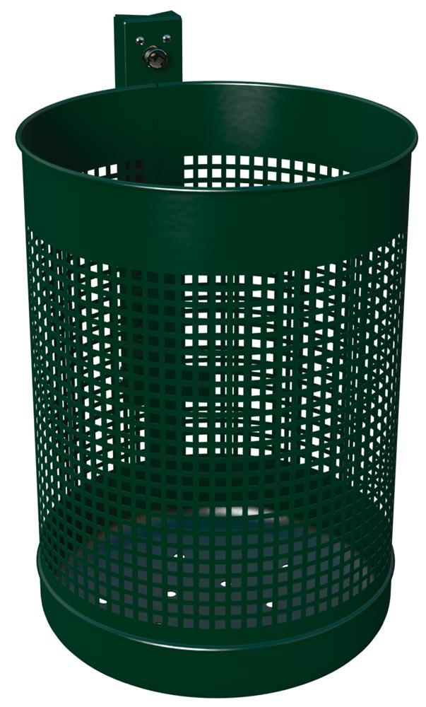 Abfallbehälter 50 l, Ausf. gelocht, DxH. 370x520 mm, inkl. Befestigungsschiene + Dreikantschlüssel, RAL 6005