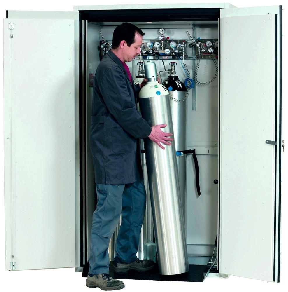 Druckgasflaschenschrank, 30 Min. feuerwiderstandsfähig, für 4x50-l-Flaschen, BxTxH 1200x615x2050 mm, RAL 7035