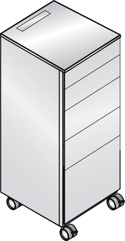 Kühlschrank-Caddy, BxTxH 500x600x1157 mm, Kühlschrank, 3 Schubladen für Besteck + Geschirr, Abfallsammler (1x18 l, 2x8,5 l) RAL 9016 verkehrsweiß