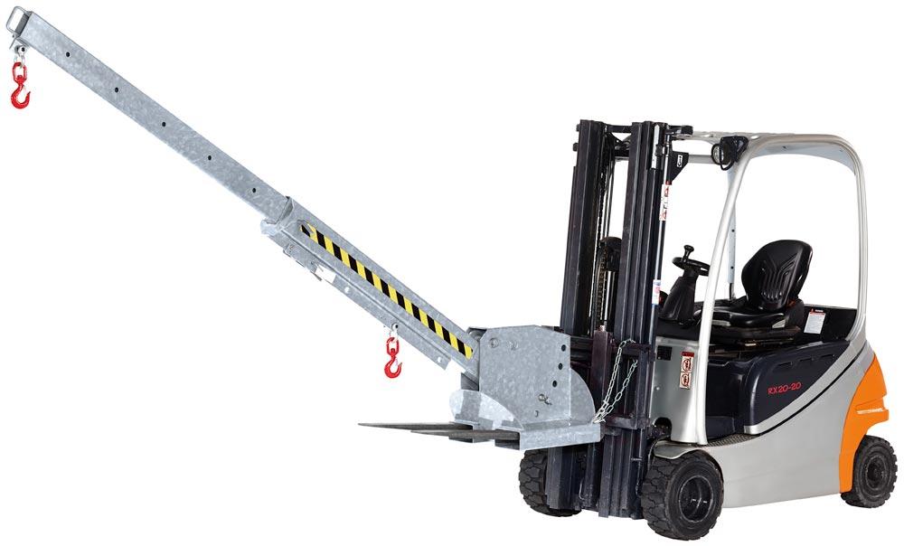 Kranarm für Gabelstapler, Länge 2260-3760 mm, Traglast 650-3000 kg, 6fach ausziehbar, 5fach höhenverstellbar, verzinkt