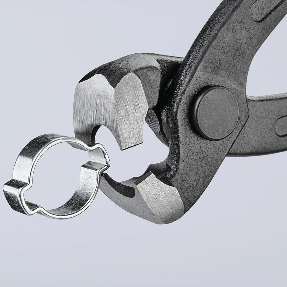Ohrklemmenzange Gesamtlänge 220 mm Kopf schwarz atramentiert Kunststoff-Überzug seitliche Pressnase Ohrklemmenzange Gesamtlänge 220 mm Kopf schwarz atramentiert Kunststoff-Überzug seitliche Pressnase
