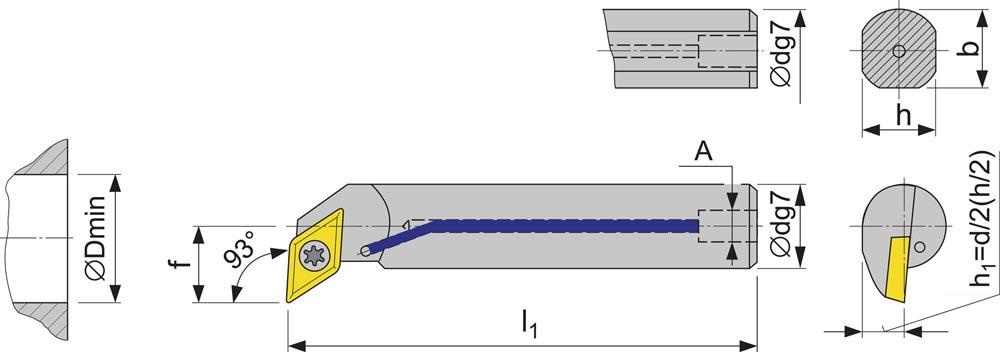 Bohrstange A20Q-SDUCL 11 links vernickelt mit Innenkühlung