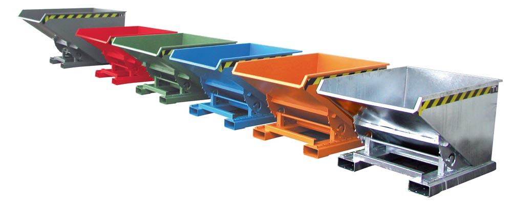 Mulden-Selbstkipper mit Abrollsystem, umlaufender Rand, LxBxH 1260x1570x835 mm, Vol. 0,9 cbm, Traglast 1000 kg, lackiert RAL 6011 resedagrün