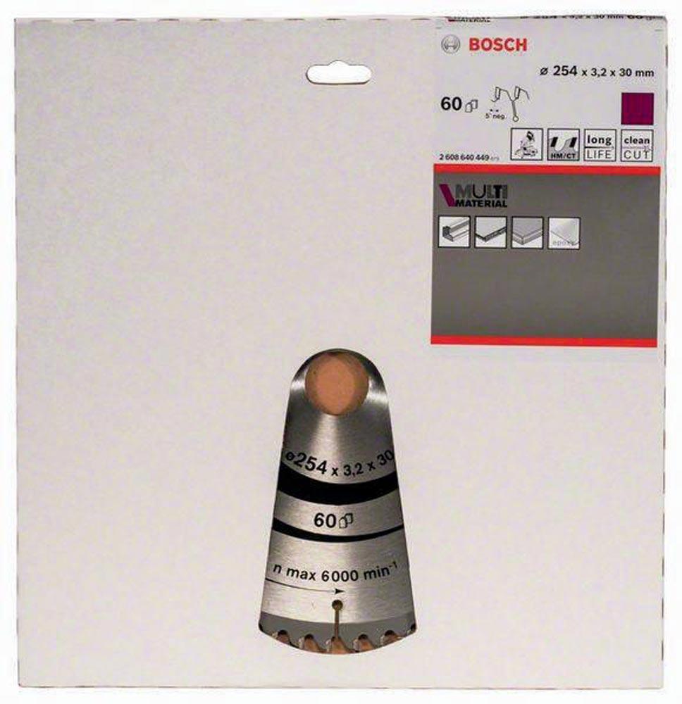 Kreissägeblatt Außen-Ø 254 mm Zähnezahl 60 HLTCG Bohrung 30 mm Schnittbreite 3,2 mm HM