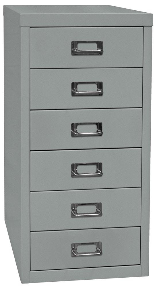 Büro-Schubladenschrank, BxTxH 279x380x590 mm, 6 Schubladen 87 mm, DIN A4, silber