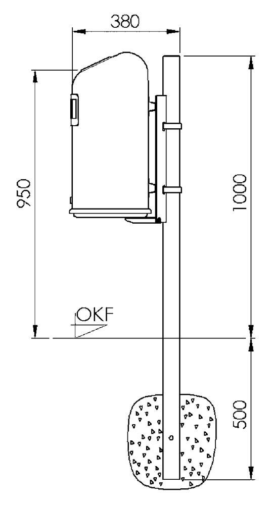 Abfallbehälter oval mit Ascher, Vol. 45 l, aus Stahlblech, BxTxH 425x330x590 mm, ohne Federklappe, RAL 5013