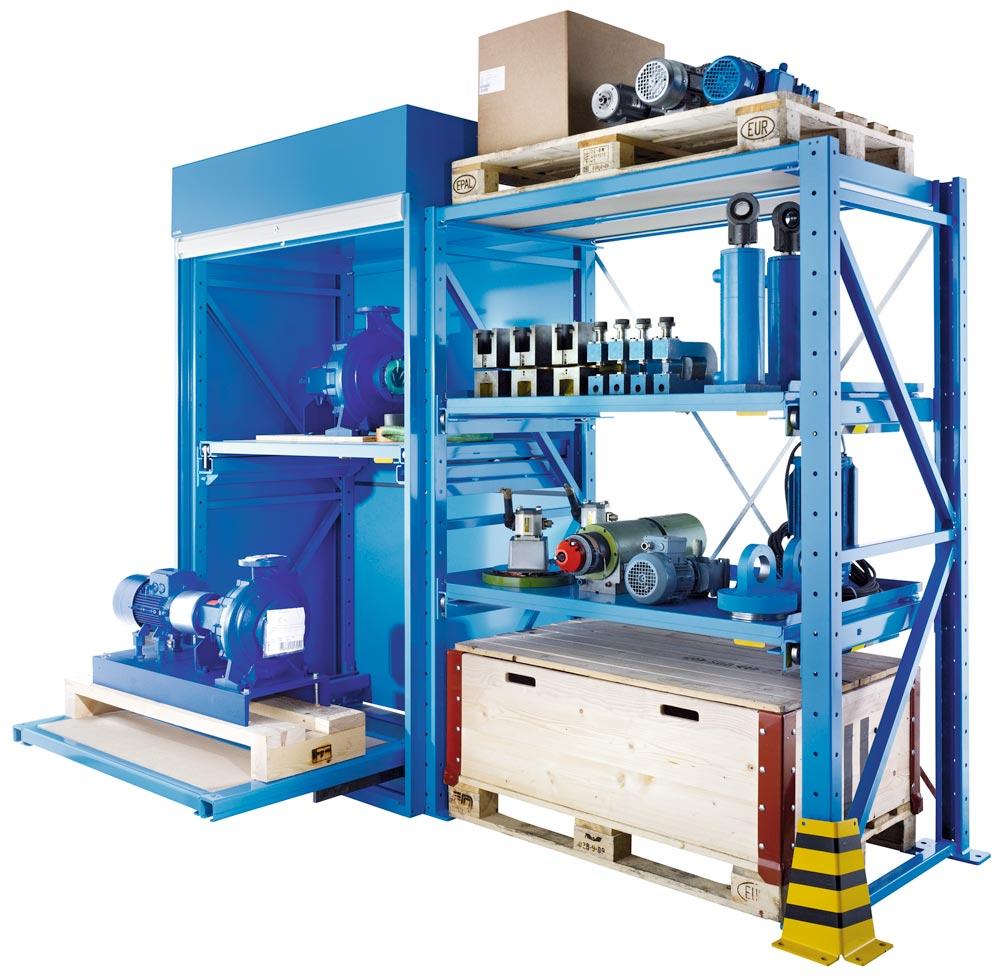 Schwerlast-Auszugregal, Anbaufeld, BxTxH 890x1260x2500 mm, RAL 5012 lichtblau