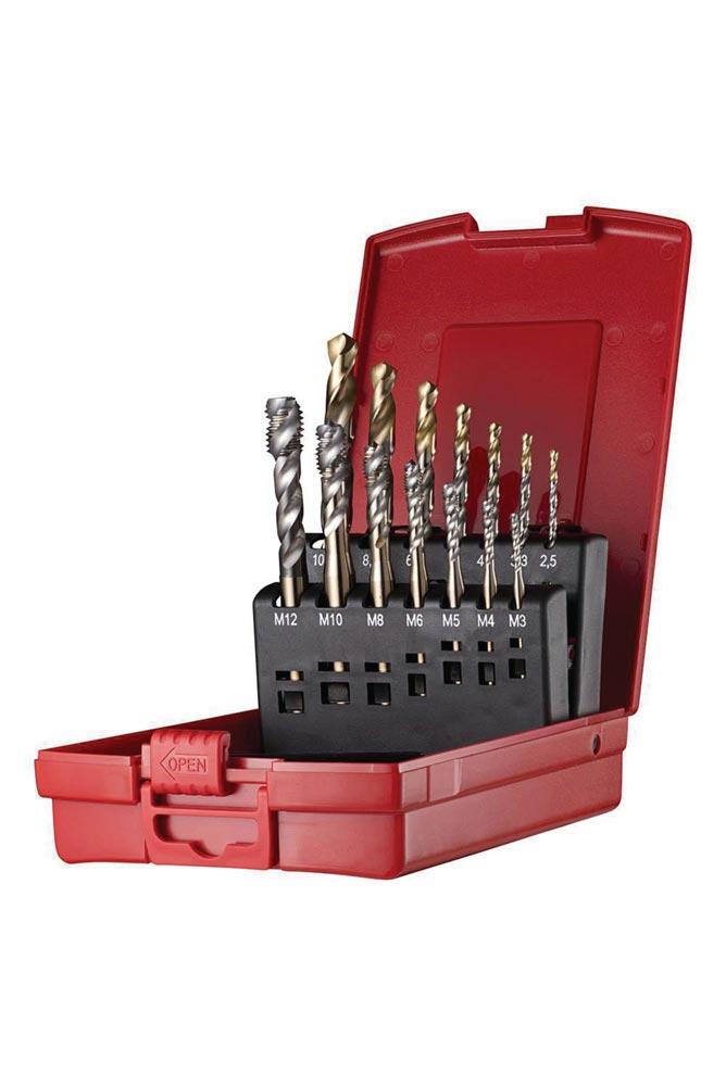Maschinengewindebohrersatz Nr.302 DIN 338 C N L114 / Nr.302 M3-M12 14 HSS-E PM TiN Kunststoffkassette Maschinengewindebohrersatz Nr.302 DIN 338 C N L114 / Nr.302 M3-M12 14 HSS-E PM TiN Kunststoffkassette