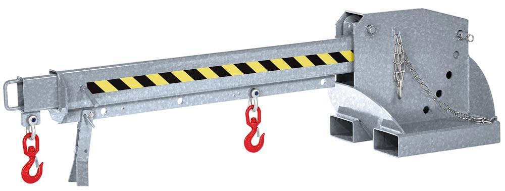 Kranarm für Gabelstapler, Länge 2260-3760 mm, Traglast 650-3000 kg, 6fach ausziehbar, 5fach höhenverstellbar, verzinkt