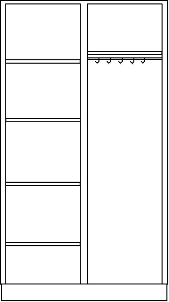 Garderoben-Wäscheschrank m. Flügeltüren u. Sockel, 2 Abt. 500 mm, 4 Böden, BxTxH 1000x500x1800 mm, Schloss, RAL 7035/5012