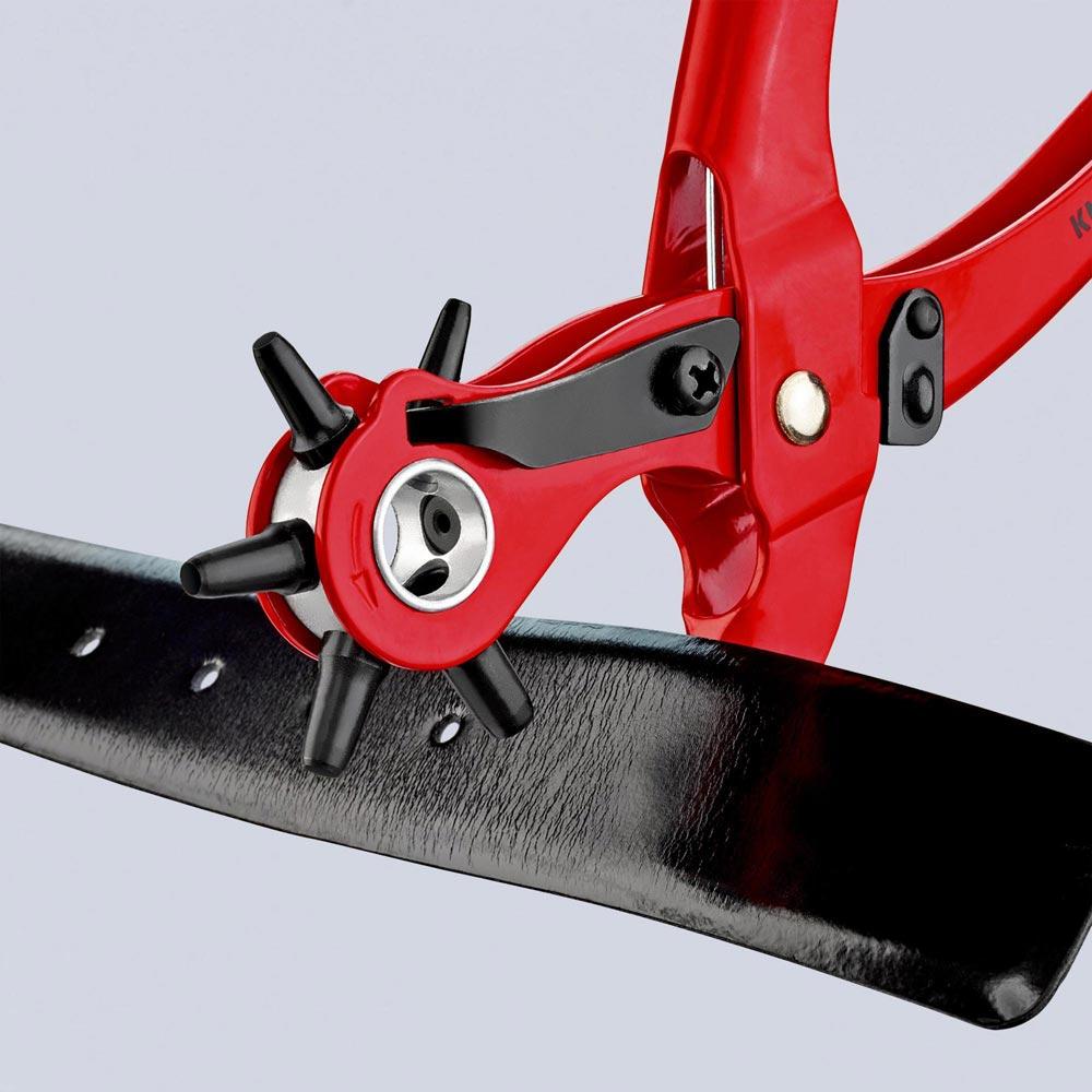 Revolverlochzange Gesamtlänge 220 mm Öffnungsfeder 2 / 2,5 / 3 / 3,5 / 4 und 5 mm rot pulverbeschichtet