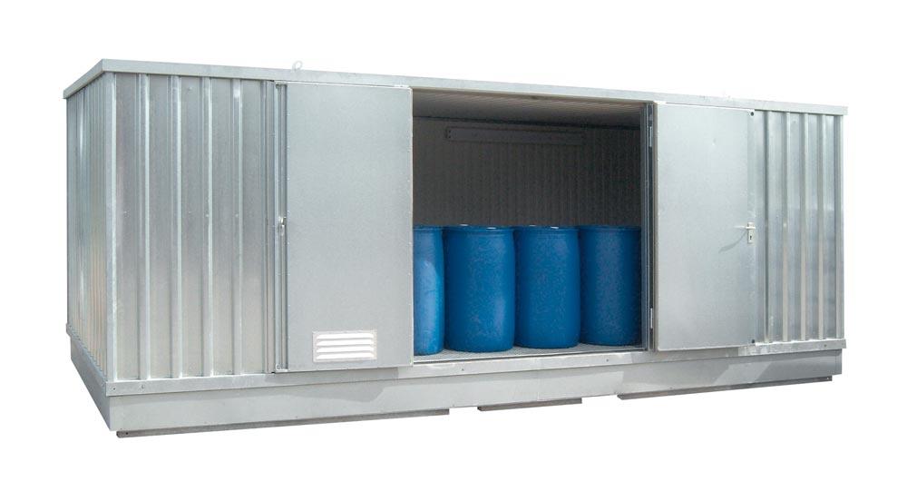 Umweltcontainer, verz., vormont., isol., Vol. 3x1200 l, für aktive+passive Lagerung entzündb.Flüssigkeiten, BxTxH 5075x6560x2605 mm, elektr.Heizung
