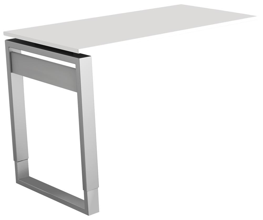 Anbau-Schreibtisch, BxTxH 1000x600x680-820 mm, Kufen-Gestell alusilber, Schwebeplatte weiß, inkl. Kabelkanal