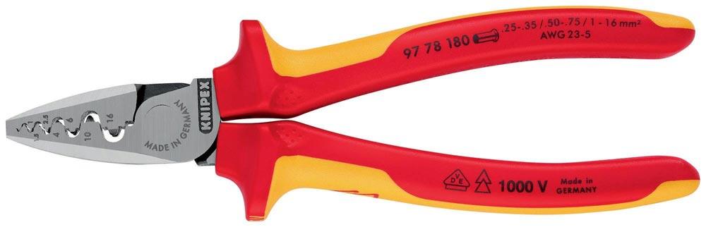Aderendhülsenzange Gesamtlänge 180 mm 0,25 - 16,0 (AWG 23 - 5) mm poliert Mehrkomponenten-Hüllen VDE
