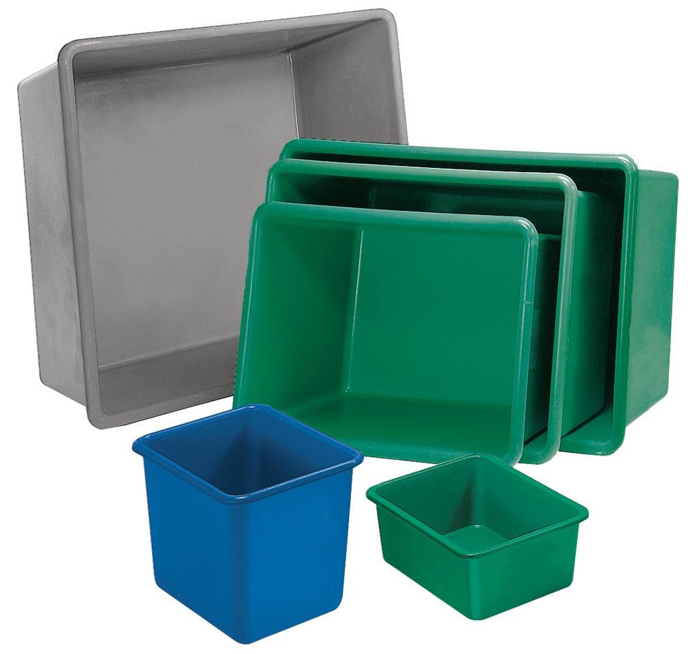GFK-Rechteckbehälter, ohne Staplertaschen, Volumen 100 l, LxBxH oben auß/inn 880/800x580/500x290/280 mm, Farbe grün